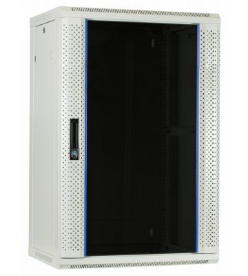 Baie murale blanche 18U avec porte en verre 600x450x900mm