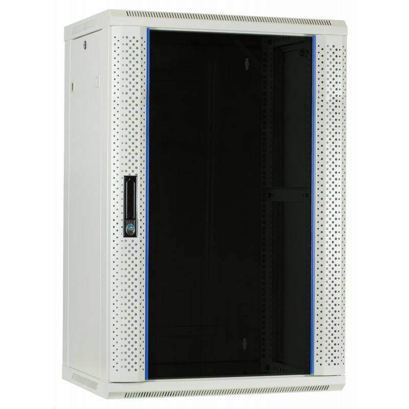 Baie murale blanche 18U avec porte en verre 600x450x900mm