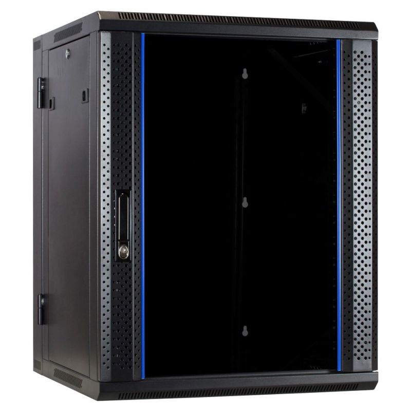 Baie murale 18U (inclinable) avec porte en verre 600x600x1000mm (LxPxH)