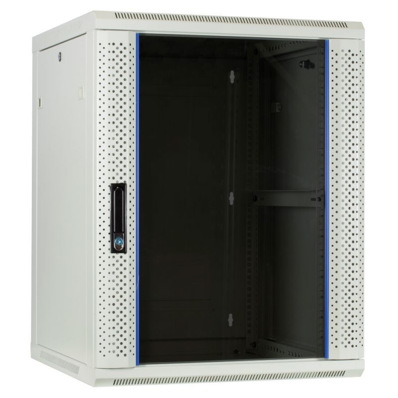 Baie murale blanche 15U avec porte en verre 600x600x770mm