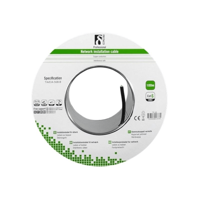 Câble extérieur Alfaco Cat6 F/UTP 100 m, 250 MHz, en bobine, rigide, 100 % cuivre, LSZH (Eca)
