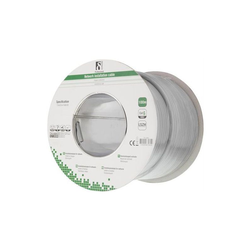 Câble d'installation Alfaco Cat6 F/UTP 100 m, 250 MHz, en bobine, rigide, 100 % cuivre, LSZH (Eca)