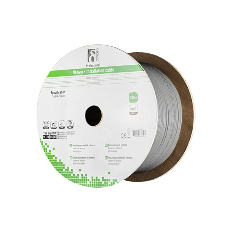 Câble Alfaco Cat6 F/UTP en bobine, rigide, 305 m, gris, LSZH - (Eca)