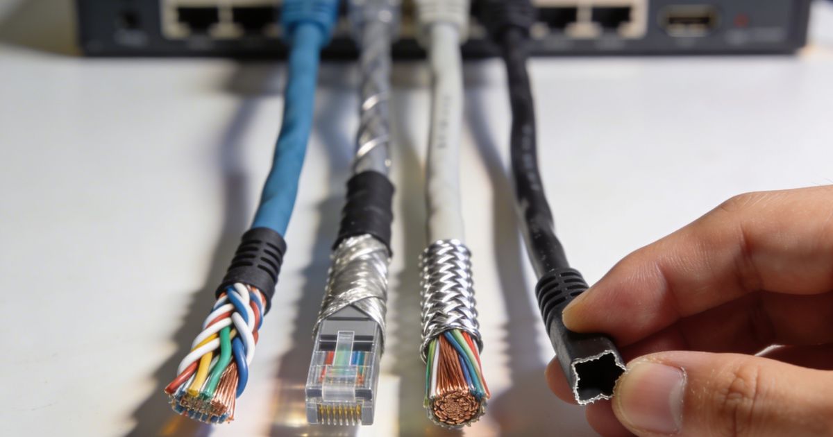 câble rj45 blindé et non blindé côte à côte